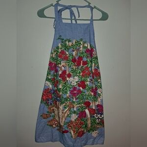 Source Unknown Blue Halter Dress with Floral Embroidery